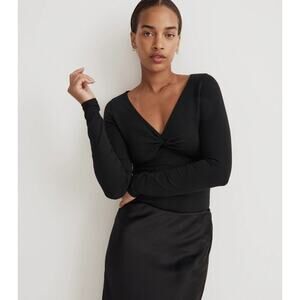 NWT Madewell Twist-Front Long-Sleeve Tee In Black Size XS